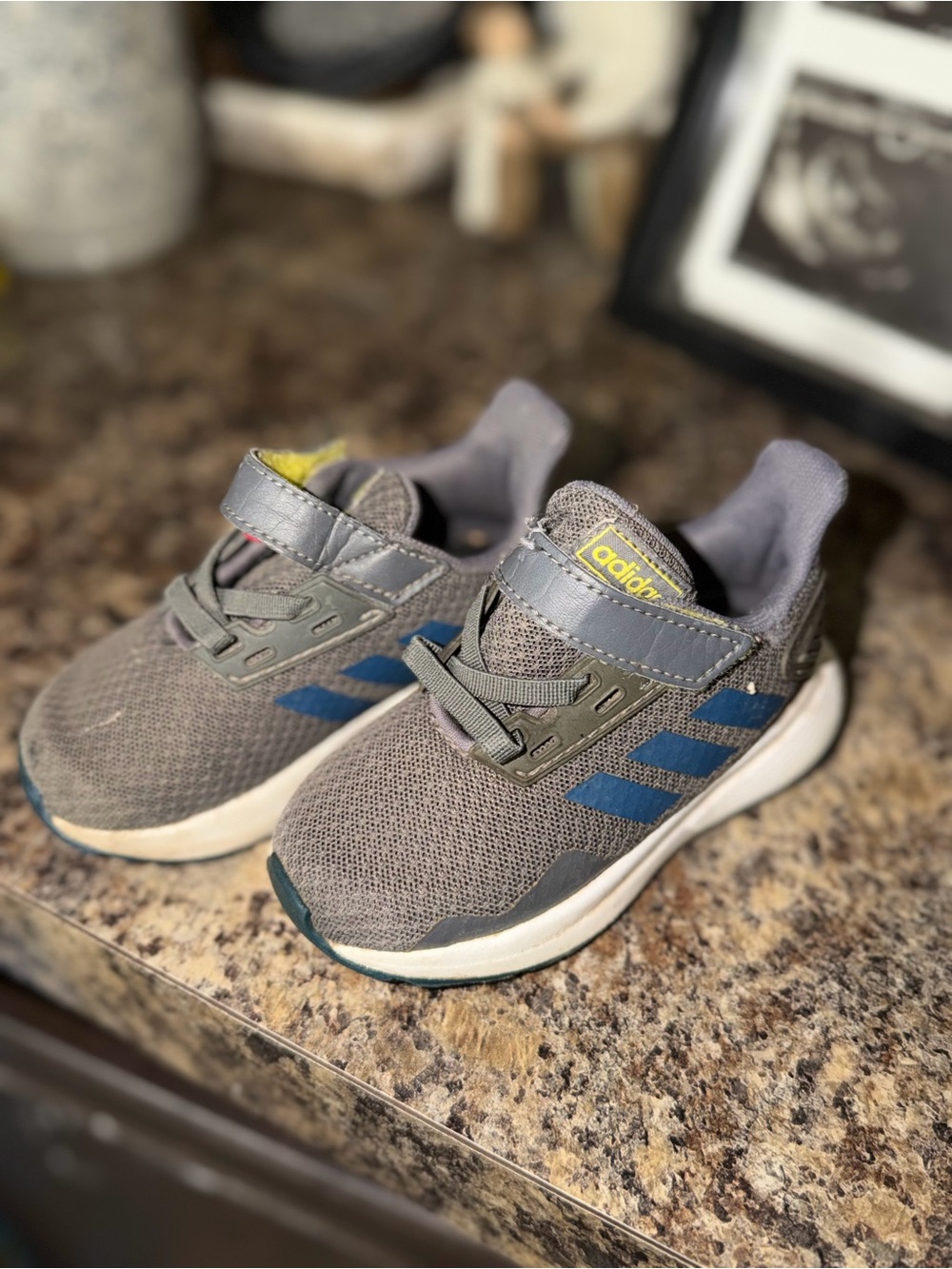 Adidas Kids Gray and Blue Hook-and-Loop Sneakers